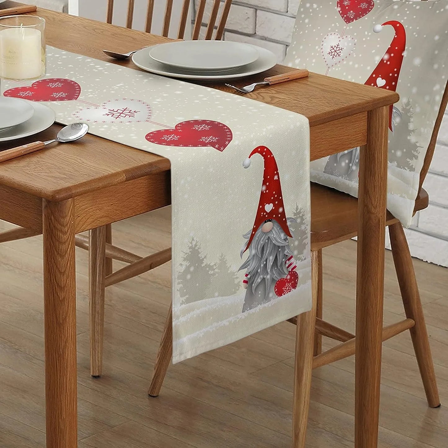 Christmas Snowflakes Gnome Linen Table Runners Dresser