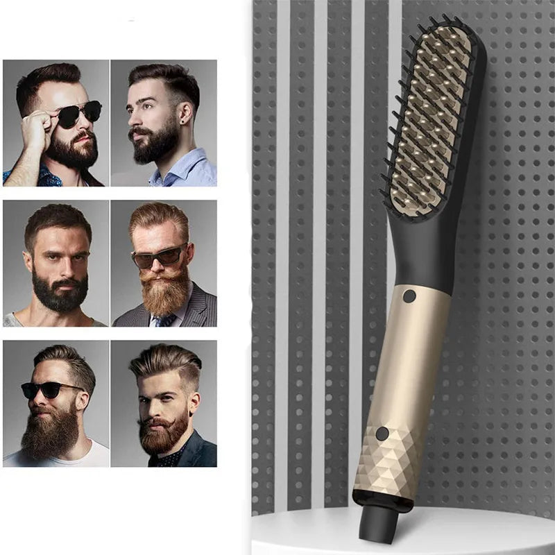 Professional Mini Ceramic Brush Hair & Beard Straightener