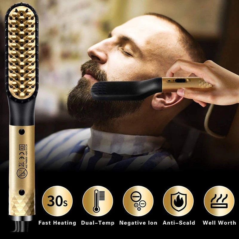 Professional Mini Ceramic Brush Hair Beard Straightener Idealistic