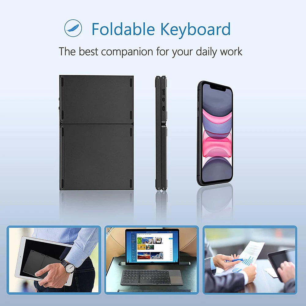 New Portable Mini Three Folding Bluetooth Keyboard Wireless Foldable Touchpad Keypad